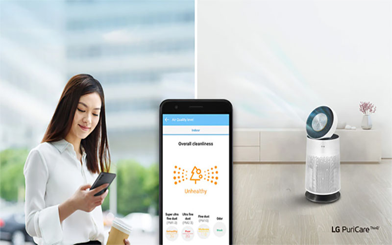 Điều khiển bằng điện thoại qua ứng dụng LG ThinQ™ của Máy lọc không khí LG PuriCare 1 tầng AS65GDWD0