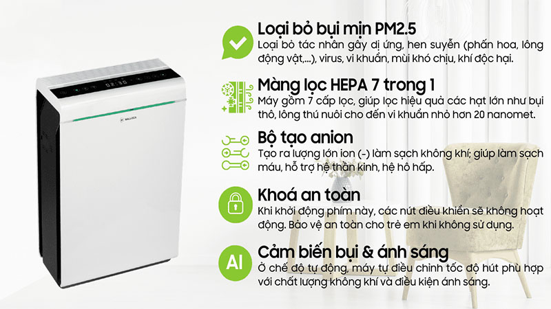 Công dụng của Máy lọc không khí Malloca MAP-07A