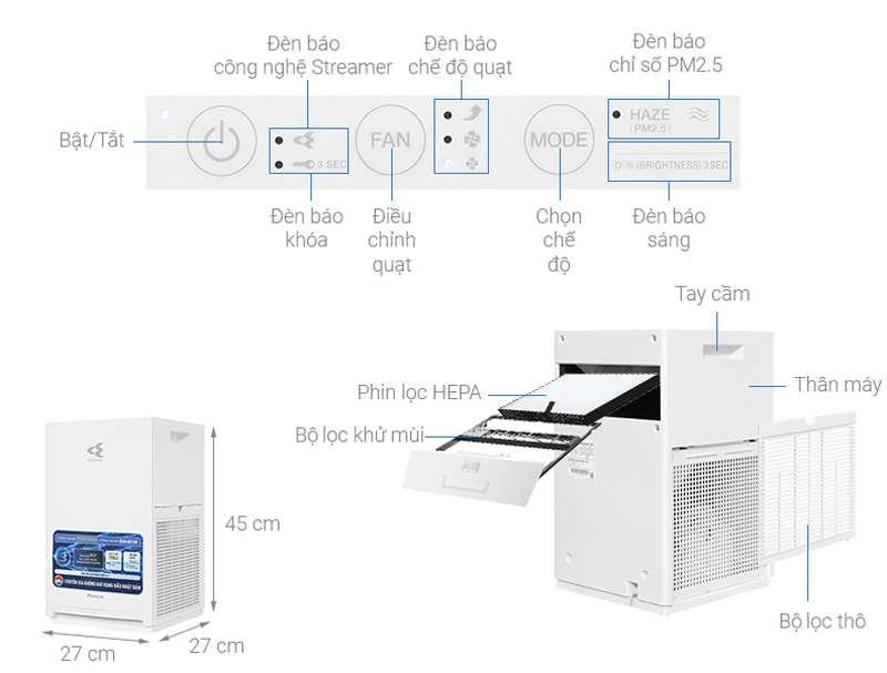 Máy lọc không khí Daikin MC30YVM7 - Hàng chính hãng