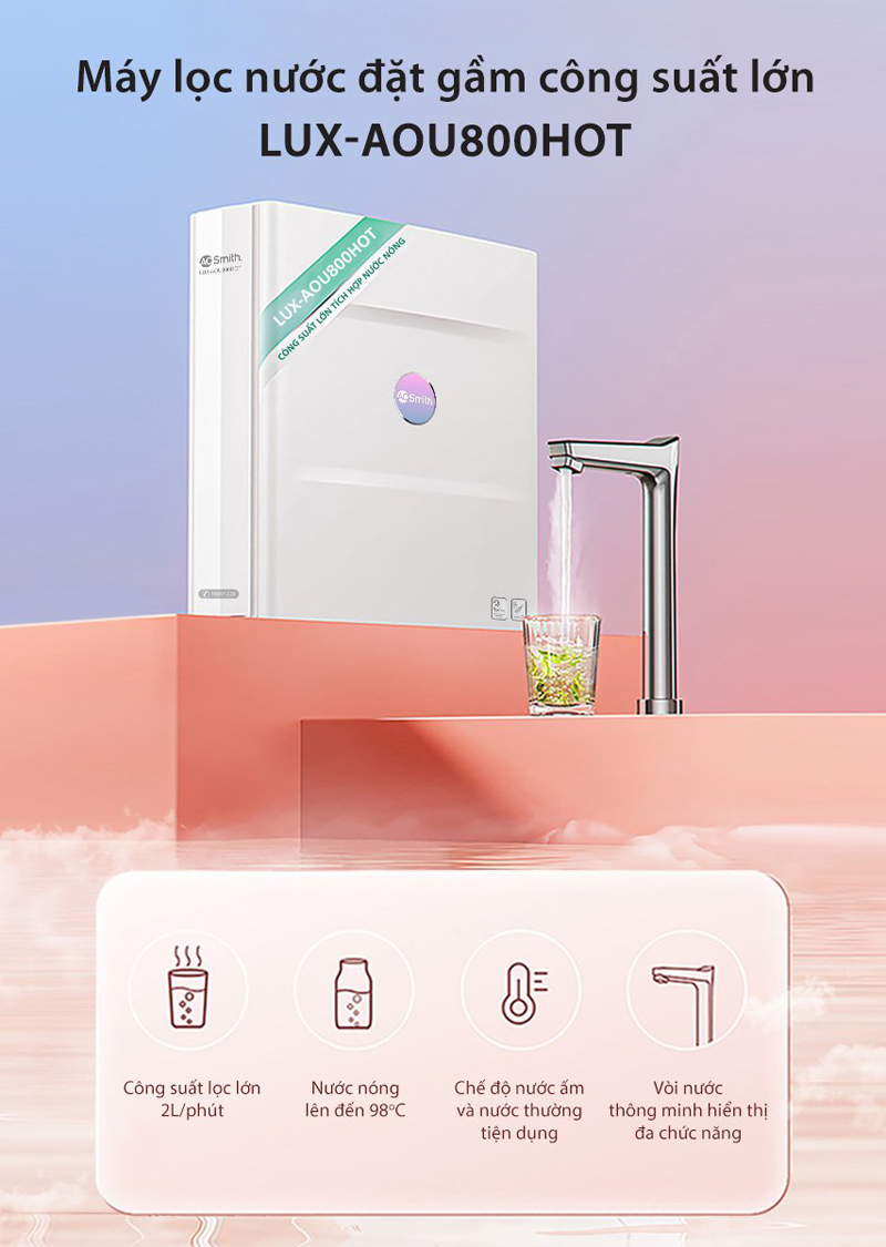 Máy lọc nước để gầm AO Smith LUX-AOU800HOT - Hàng chính hãng
