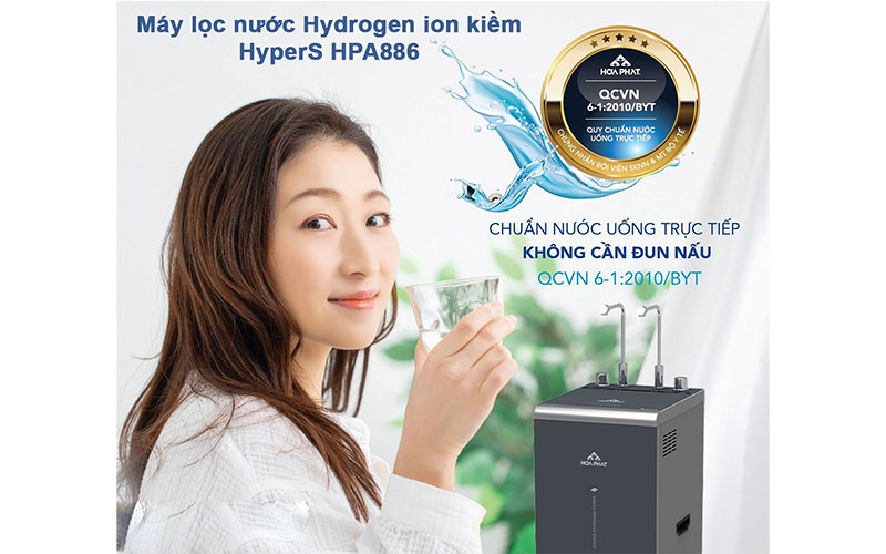 Máy lọc nước Hydrogen ion kiềm RO nóng lạnh HyperS Hòa Phát HPA886 - Hàng chính hãng