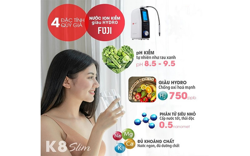 Máy lọc nước ion kiềm Fuji Smart K8 Slim - Hàng chính hãng
