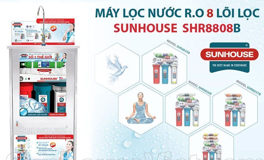 Máy lọc nước R.O 8 lõi lọc Sunhouse SHR8808B - Hàng chính hãng