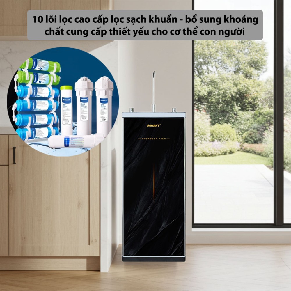 Máy lọc nước RO Hydrogen kiềm Sanaky SNK-E1HK007 hệ thống 10 cấp lõi lọc