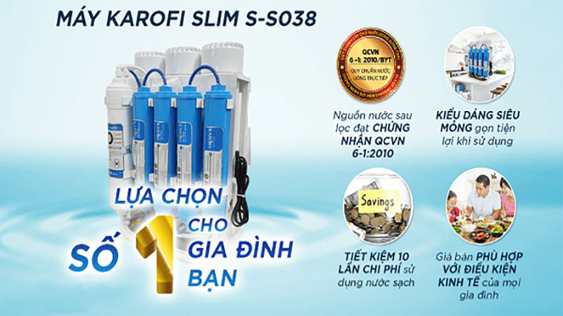 Máy lọc nước để gầm Karofi Slim S-S038 - Hàng chính hãng