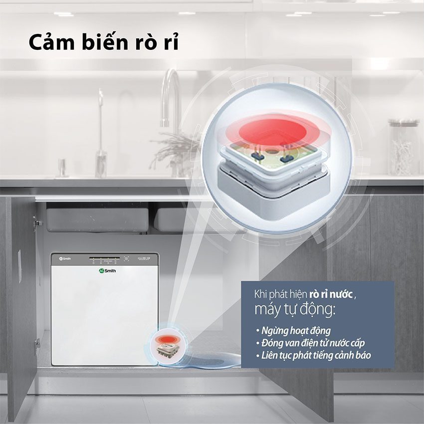 Máy lọc nước RO-Side Stream A.O.Smith K400 với chức năng cảm biến rò rỉ nước