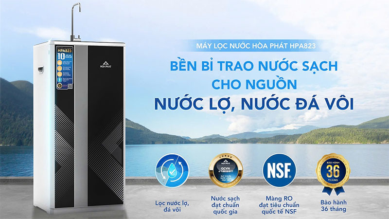 Máy lọc nước RO lọc nước lợ, nước nhiễm đá vôi Hòa Phát HPA823 - Hàng chính hãng