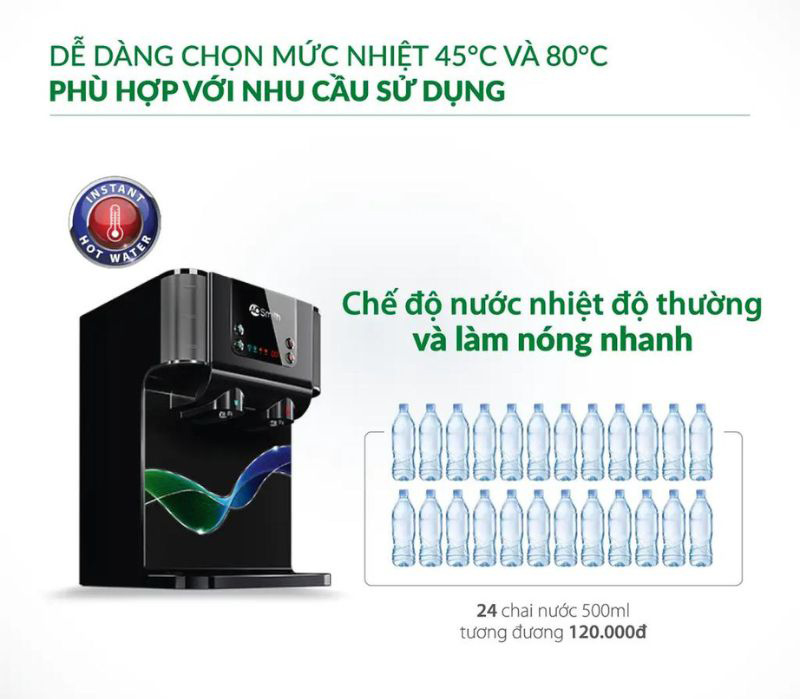 Với 2 chế độ là nước nóng và nước thường, đáp ứng nhu cầu sử dụng cho gia đình