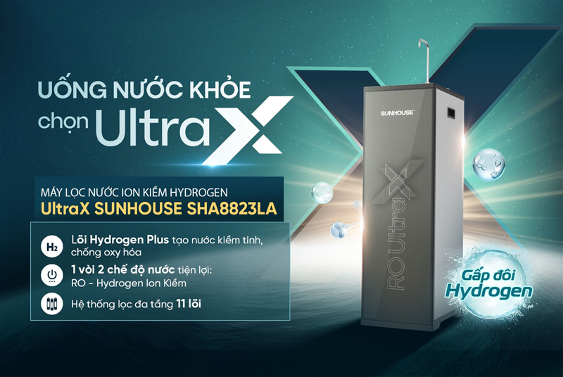 Máy lọc nước ion kiềm Hydrogen UltraX Sunhouse SHA8823LA - Hàng chính hãng