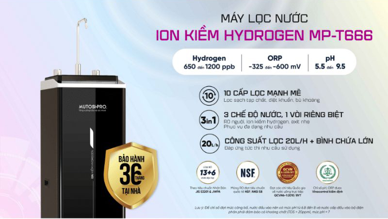 Máy lọc nước ion kiềm Mutosi MP-T666 - Hàng chính hãng