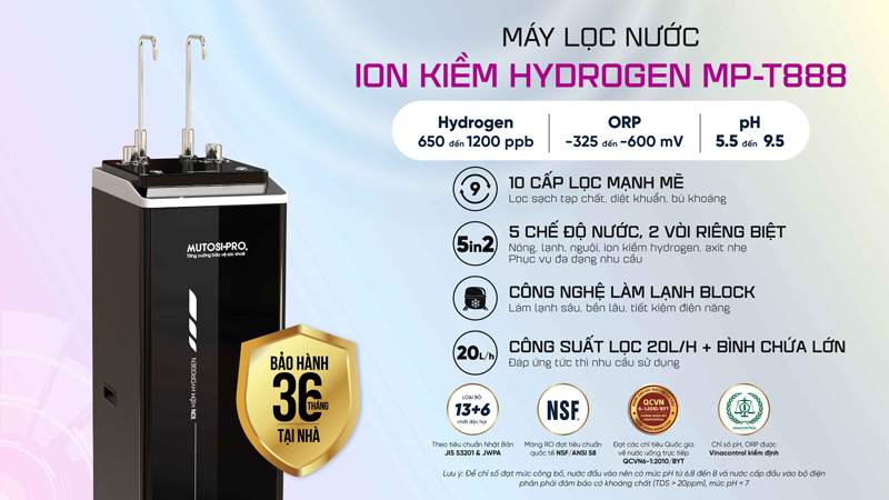 Máy lọc nước ion kiềm Hydrogen Mutosi MP-T888 - Hàng chính hãng