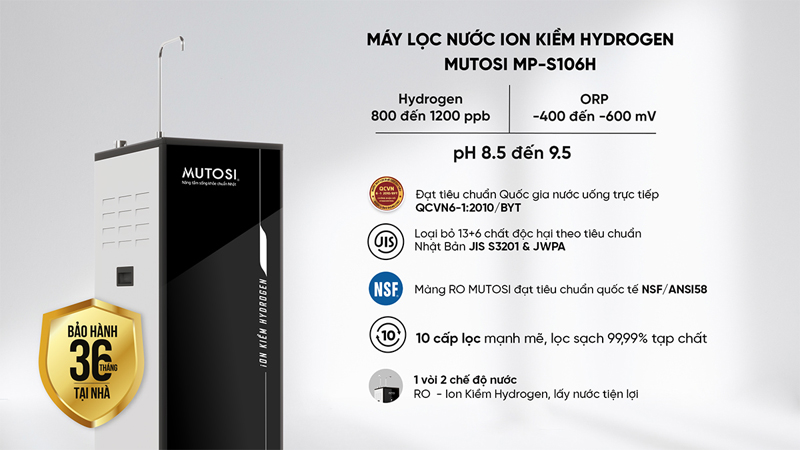 Máy lọc nước ion kiềm Hydrogen Mutosi MP-S106H - Hàng chính hãng