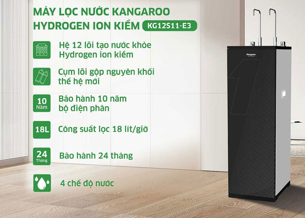 Máy lọc nước ion kiềm Hydrogen Kangaroo KG12S11-E3 - Hàng chính hãng