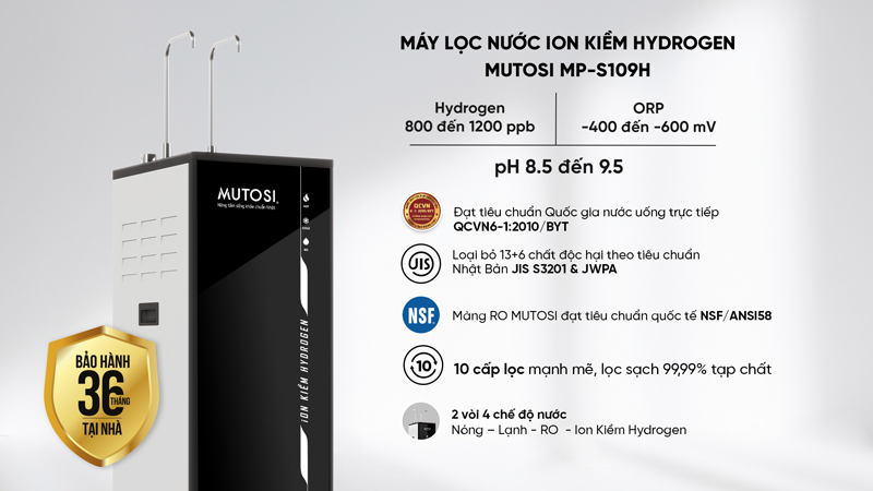 Máy lọc nước ion kiềm hydrogen Mutosi MP-S109H - Hàng chính hãng