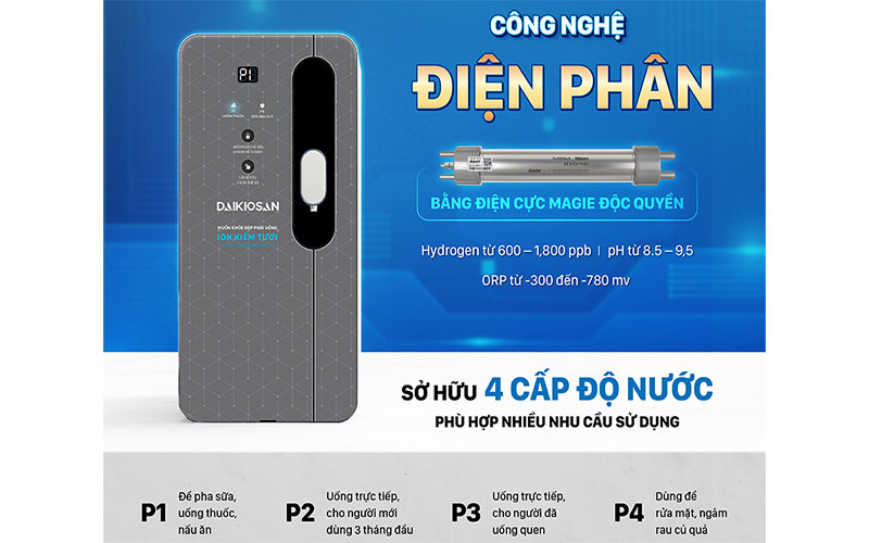 Máy lọc nước ion kiềm tươi để bàn Daikiosan DN868 - Hàng chính hãng