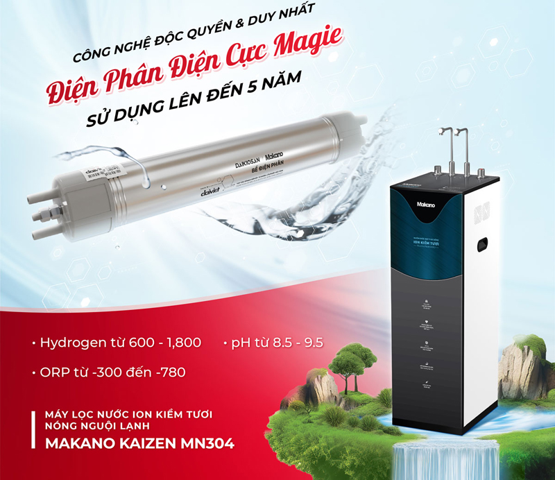 Máy lọc nước ion kiềm nóng nguội lạnh Makano MN304 - Hàng chính hãng