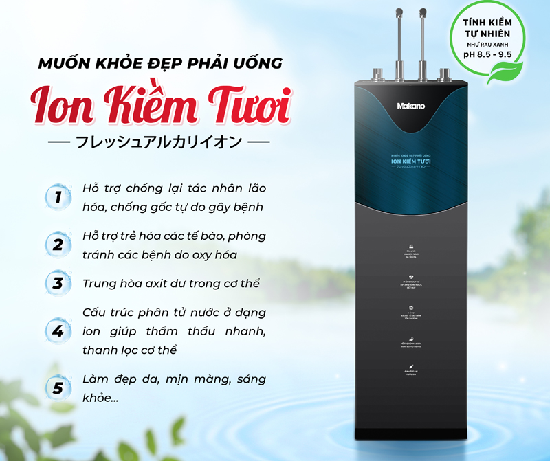 Máy lọc nước ion kiềm nóng nguội lạnh Makano MN304 - Hàng chính hãng