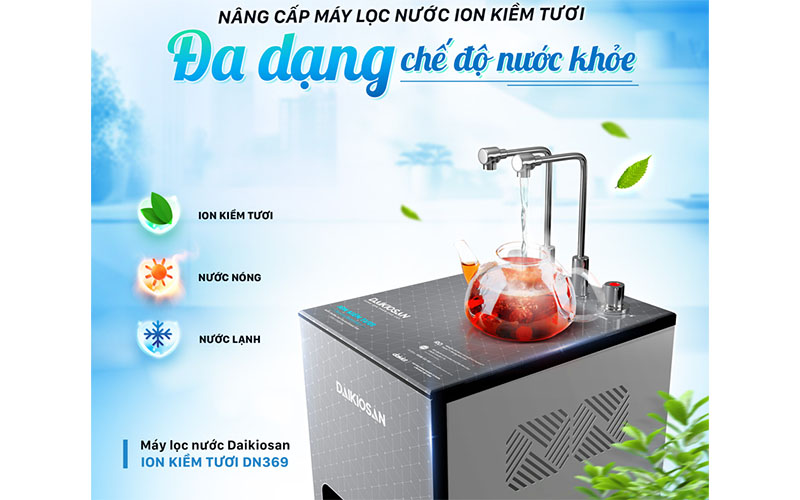 Máy lọc nước ion kiềm tươi nóng nguội lạnh Daikiosan DN369 - Hàng chính hãng