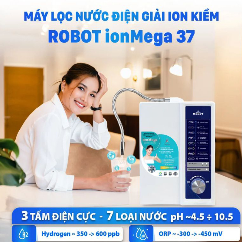 Máy lọc nước điện giải ion kiềm Robot ION MEGA 37 - Hàng chính hãng