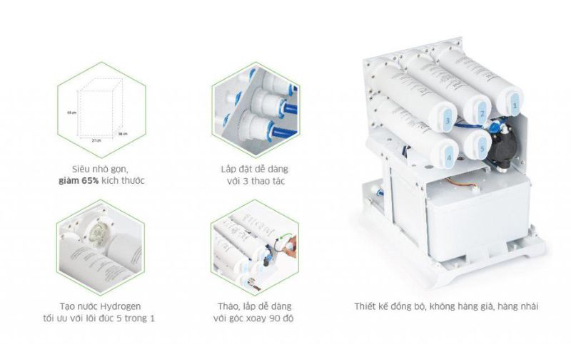 Dễ dàng lắp đặt với 3 thao tác, cắm đường nước vào, đường nước ra và cắm điện là đã có thể sử dụng sản phẩm.