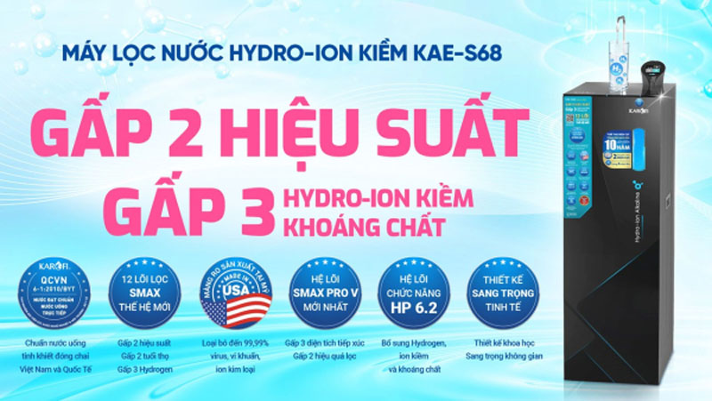 Máy lọc nước Hydro-ion kiềm Karofi KAE-S68 - Hàng chính hãng