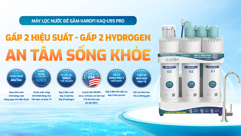 Máy lọc nước RO Karofi KAQ-U95 Pro - Hàng chính hãng