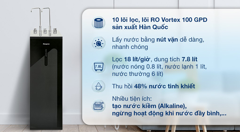 Máy lọc nước RO nóng nguội lạnh Kangaroo KG10A18 - Hàng chính hãng