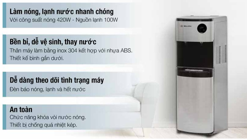 Máy lọc nước nóng lạnh Malloca MWD-1834B - Hàng chính hãng
