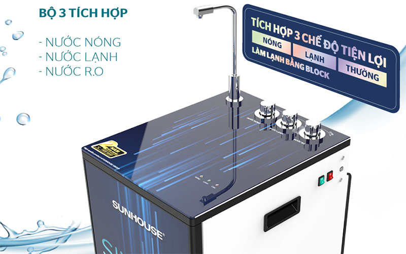 3 đường nước của Máy lọc nước RO nóng lạnh Sunhouse SHA76213CK