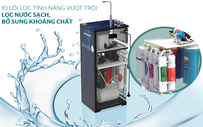 10 lõi lọc của Máy lọc nước RO nóng lạnh Sunhouse SHA76213CK