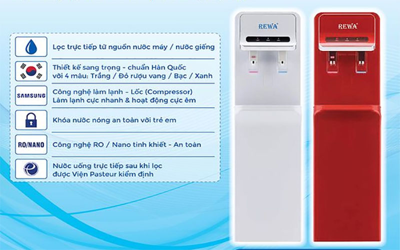Máy lọc nước nóng lạnh Rewa RW-RO.NA-800S ( Đỏ, Bạc ) - Hàng chính hãng