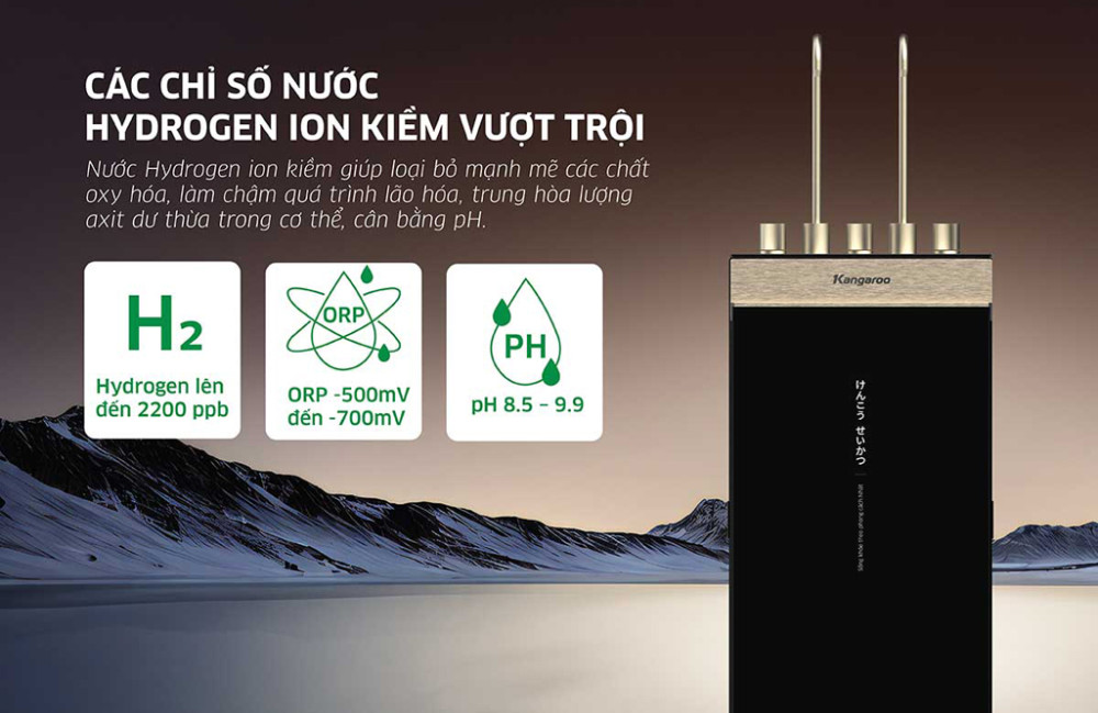 Máy lọc nước RO nóng lạnh Hydrogen ion kiềm Kangaroo KGHC12A2 - Hàng chính hãng