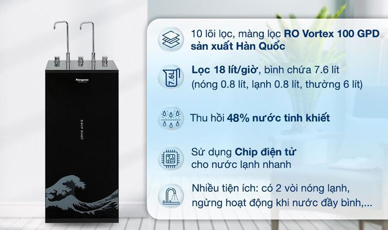 Tính năng nổi bật của máy lọc nước RO nóng nguội lạnh Kangaroo KG10A12