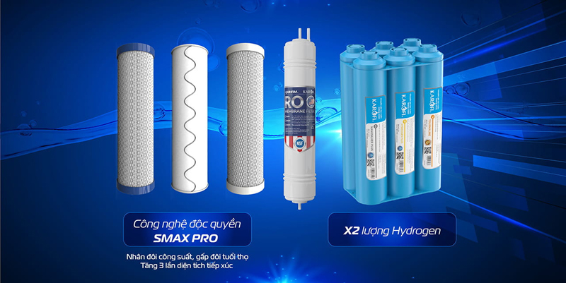 Hệ thống 10 lõi lọc Smax Pro độc quyền, nhân đôi công suất, gấp đôi tuổi thọ