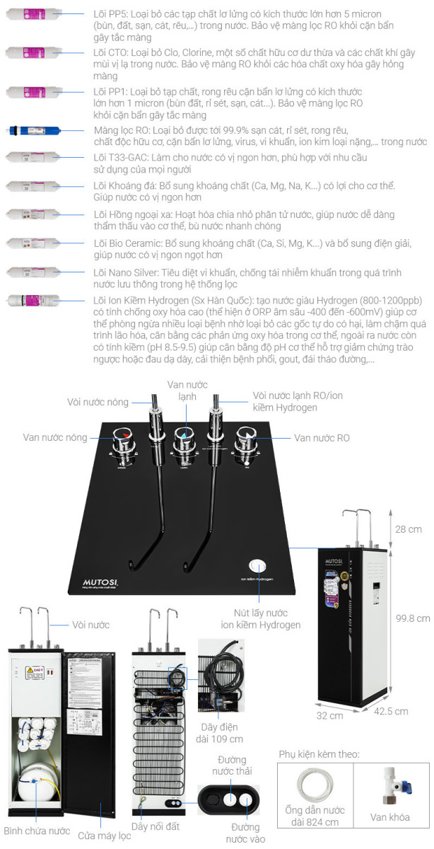 Máy lọc nước RO nóng nguội lạnh Mutosi MP-S1021H  - Hàng chính hãng