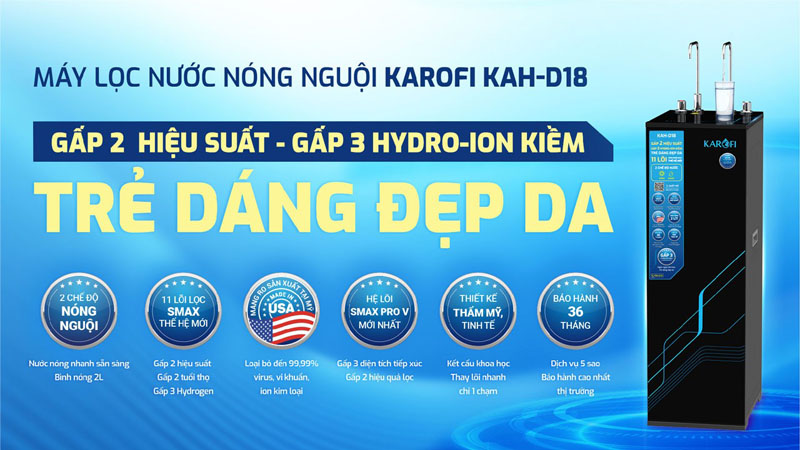 Máy lọc nước nóng nguội Karofi KAH-D18 - Hàng chính hãng