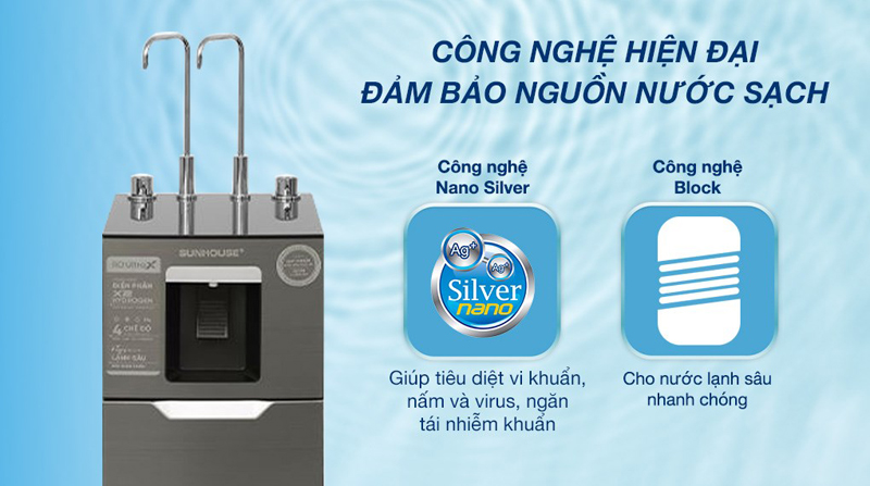 Công nghệ Nano Silver, có tác dụng diệt khuẩn, khử mùi hôi và chống tái nhiễm khuẩn nguồn nước 