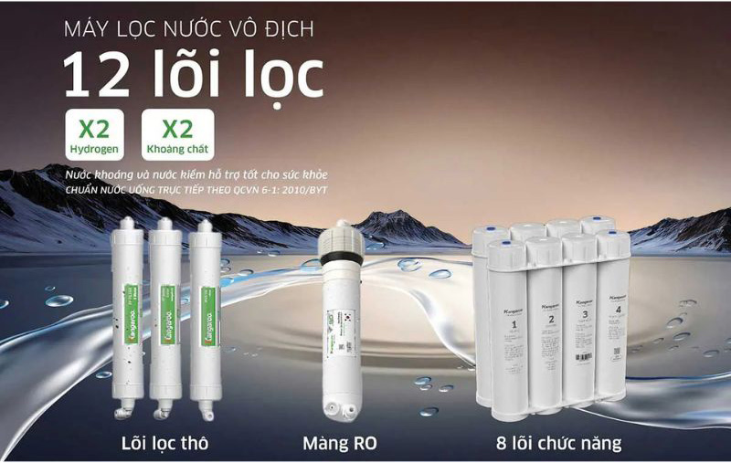 Máy lọc nước Kangaroo Sumire Hydrogen ion kiềm KGHC12A3 - Hàng chính hãng