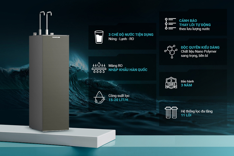 Máy lọc nước RO nóng nguội lạnh Sunhouse UltraX SHA76601S - Hàng chính hãng