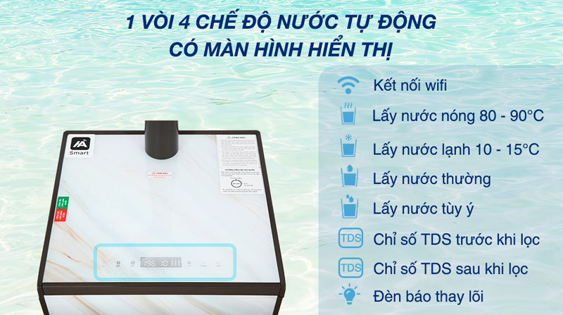 Tiện lợi vô cùng với 3 chế độ nước: nướng nóng, nước lạnh và nước tinh khiết