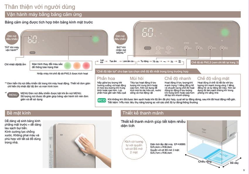 Chức năng của máy lọc và tạo ẩm không khí Inverter Hitachi EP-A9000