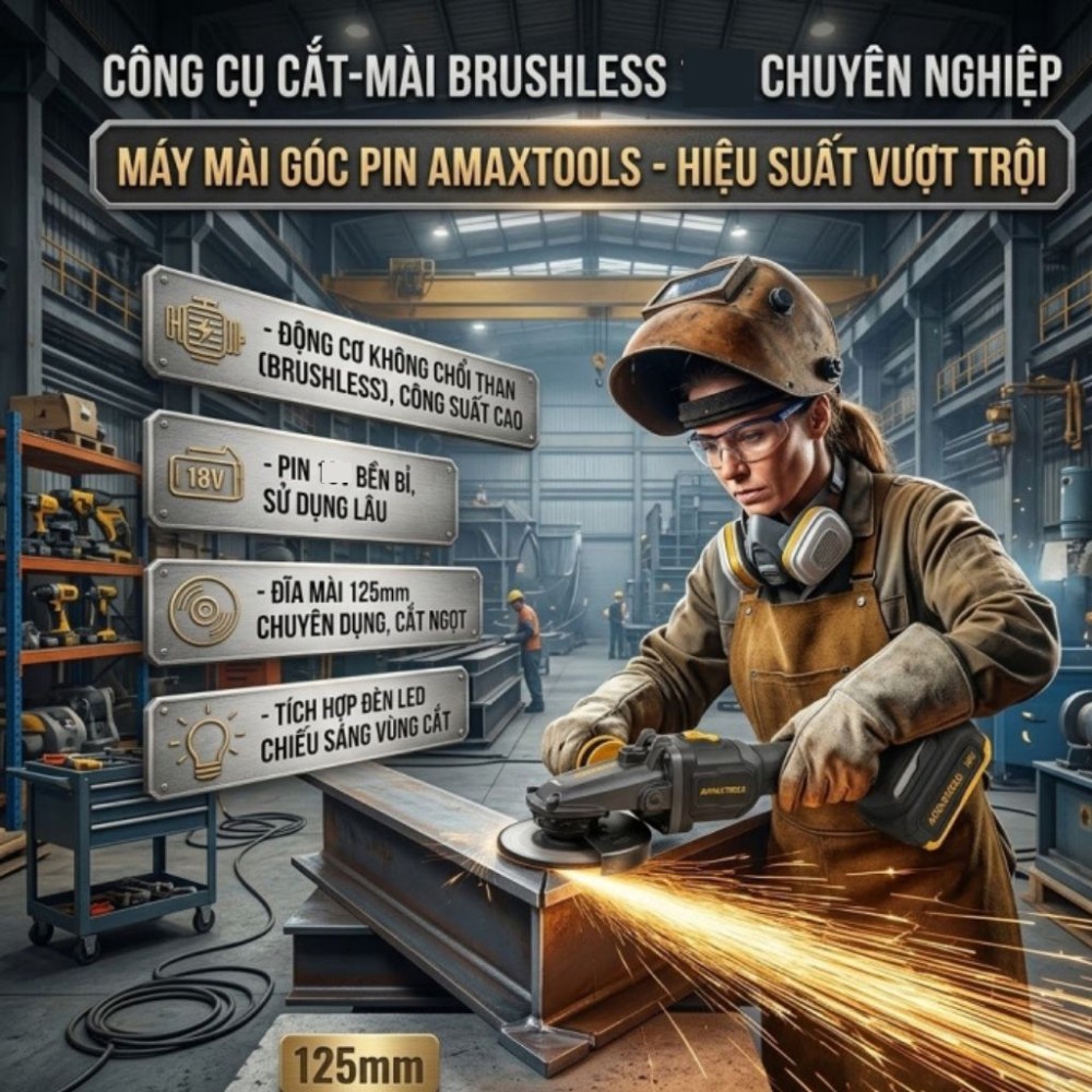 Máy mài góc dùng pin Amaxtools AM125CS-SM - Hàng chính hãng