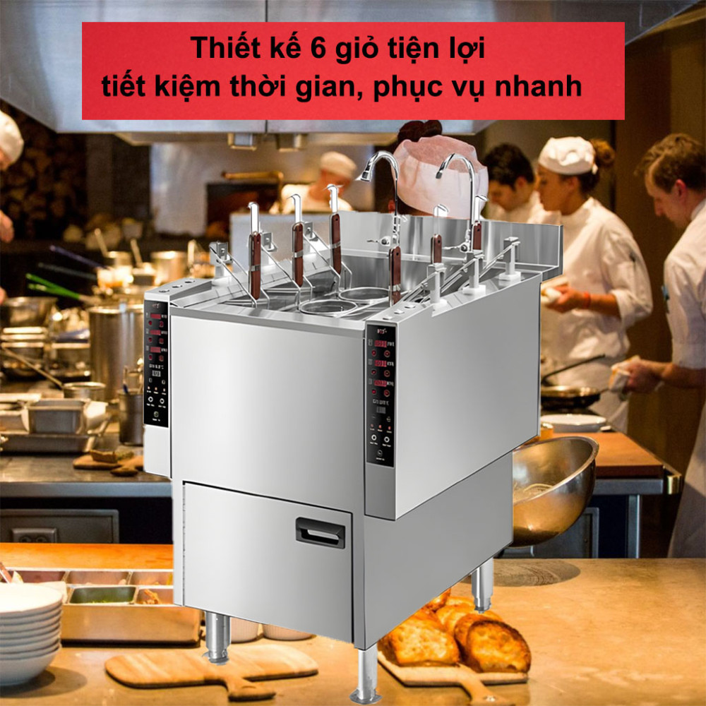 Máy nấu mì công nghiệp 6 giỏ H&C CM-Z6 9000W - Hàng chính hãng