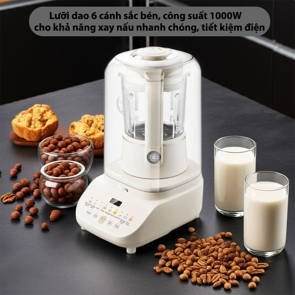 Máy nấu sữa hạt chống ồn Joyoung JHSB-602 thiết kế lưỡi dao 6 cánh sắc bén xay nhuyễn mọi nguyên liệu nhanh chóng