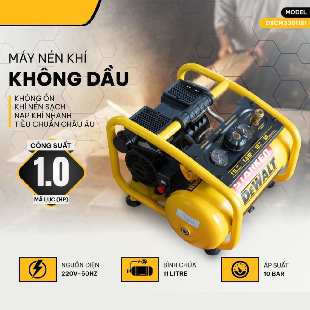 Máy nén khí không dầu 11 lít DeWalt DXCM3301181 - Hàng chính hãng