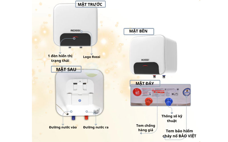 Bình nóng lạnh gián tiếp Rossi Blanc RBC-20SQ - Hàng chính hãng