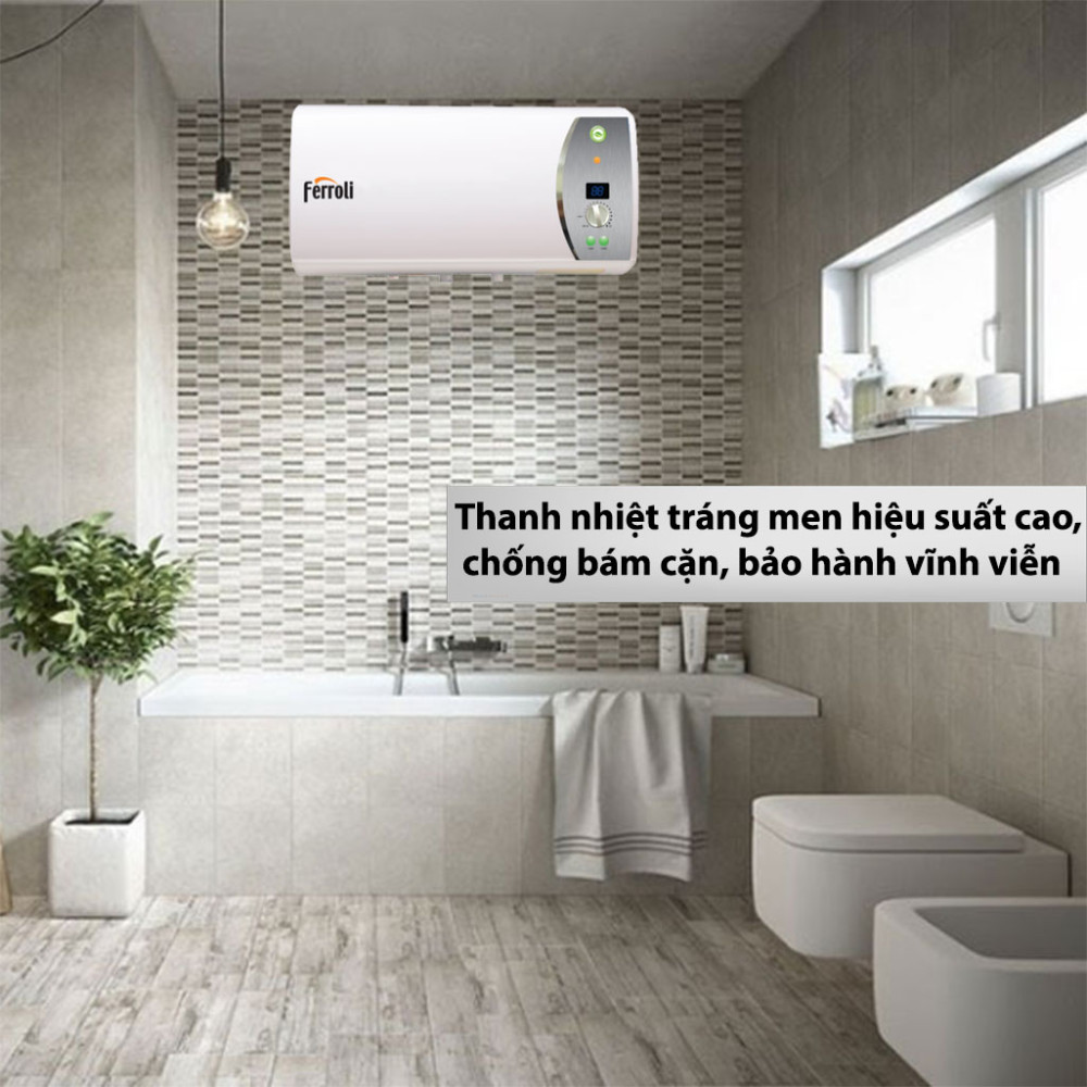 Bình nước nóng Ferroli VERDI Ag+ 15L thiết kế thanh gia nhiệt hiện đại, bền bỉ