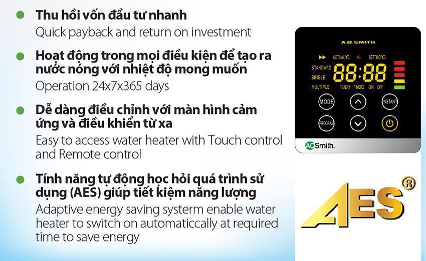 Máy nước nóng bơm nhiệt tích hợp A.O.Smith CAHP1.5DI-80-6-W - Hàng chính hãng