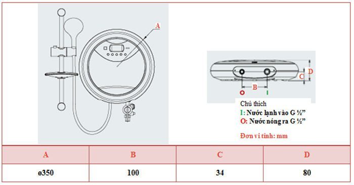 Máy tắm nước nóng lạnh Ariston AURES LUXURY ROUND RT45E-VN - Hàng chính hãng