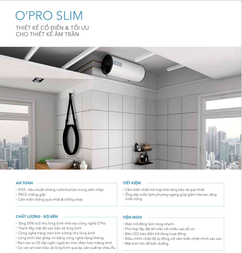 Máy nước nóng gián tiếp Atlantic OPRO SLIM - 30L - Hàng chính hãng